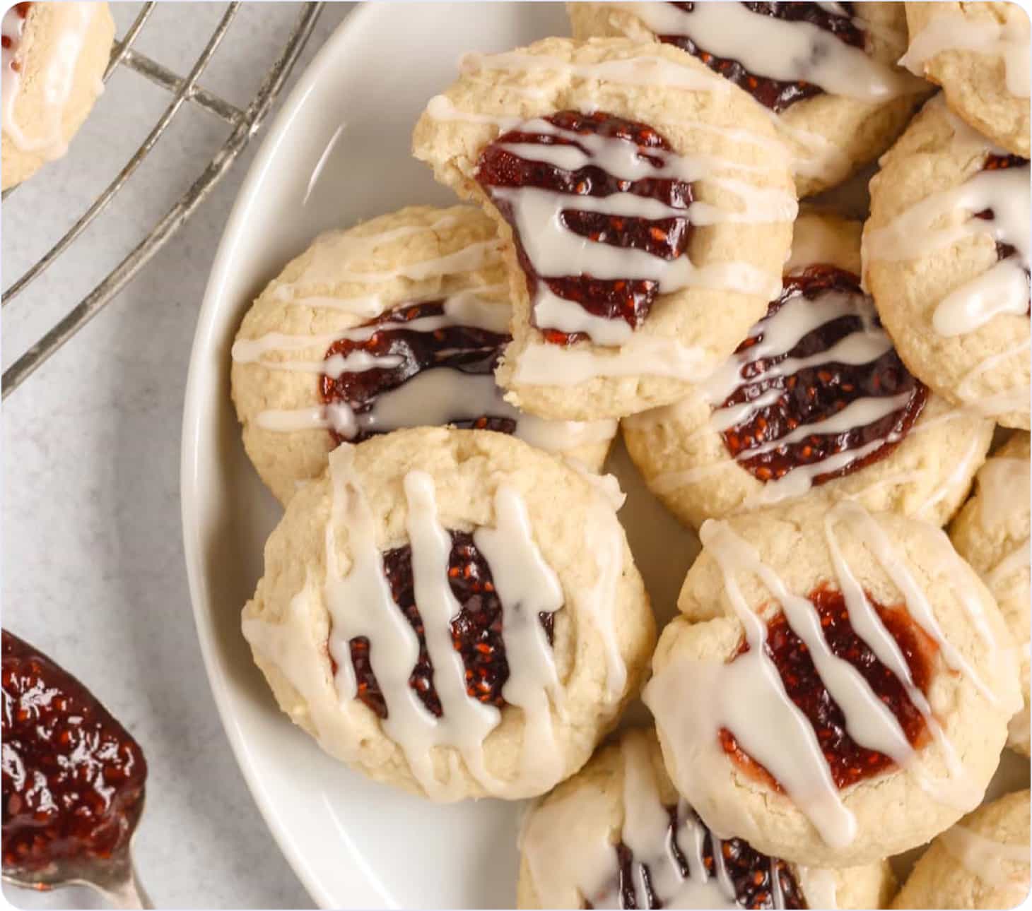 Fingerprints with raspberry jam and icing