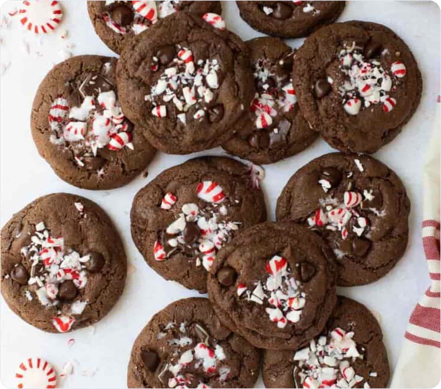 Chocolate cookies with crushed lollipop sticks