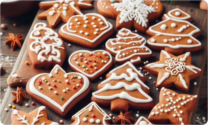 Festive gingerbread cookies with icing