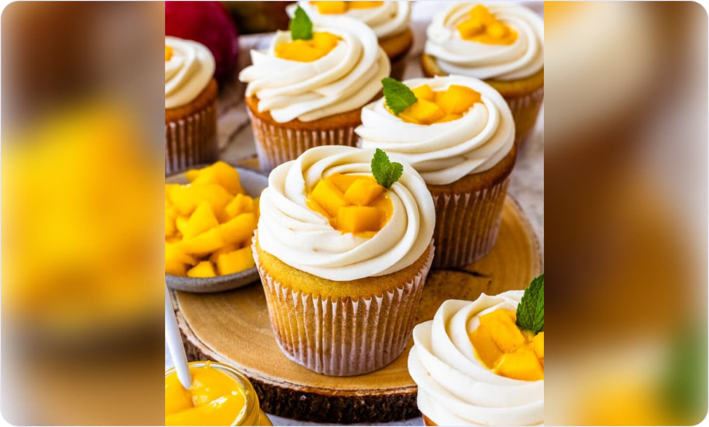 Mango vanilla cupcake on a plate