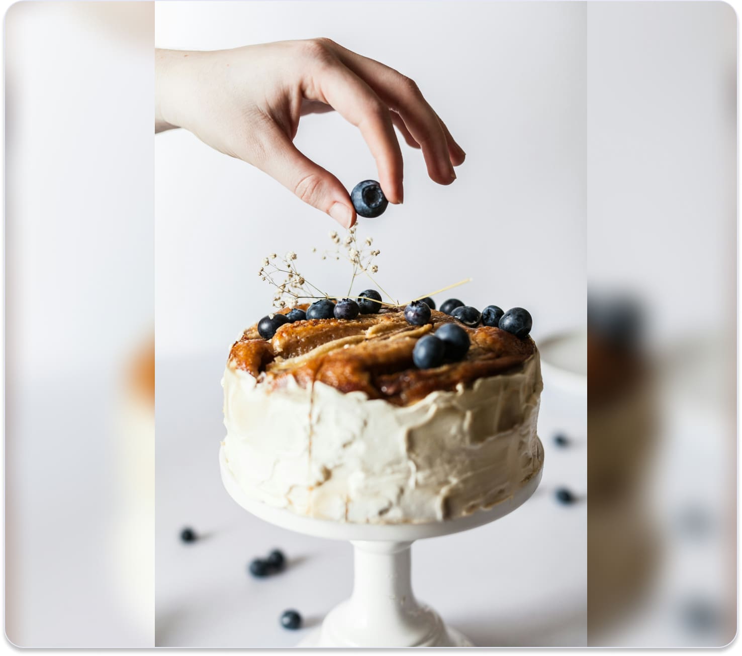 Cake interaction with hands in a composition