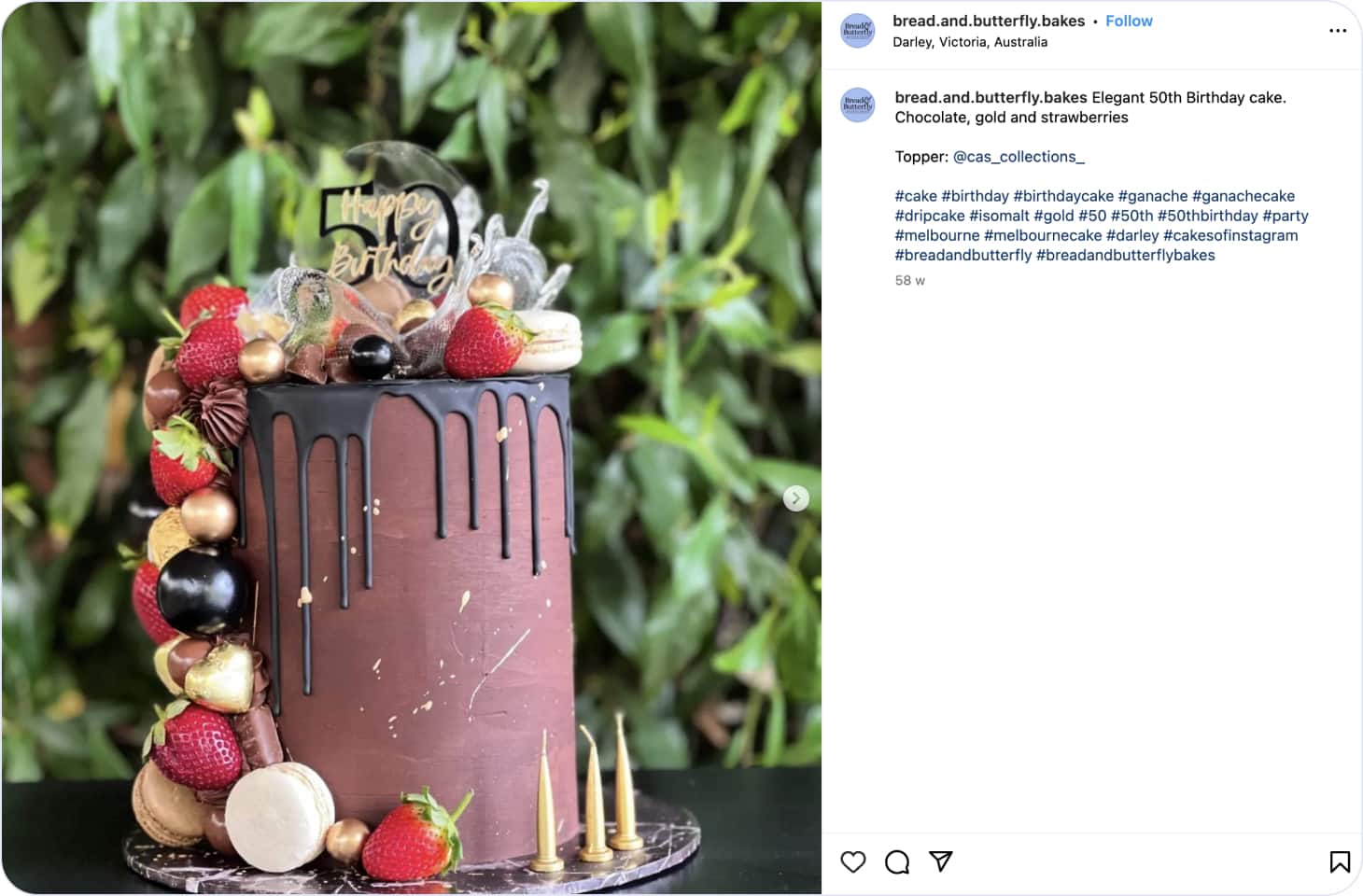 Instagram post promoting cake-making business