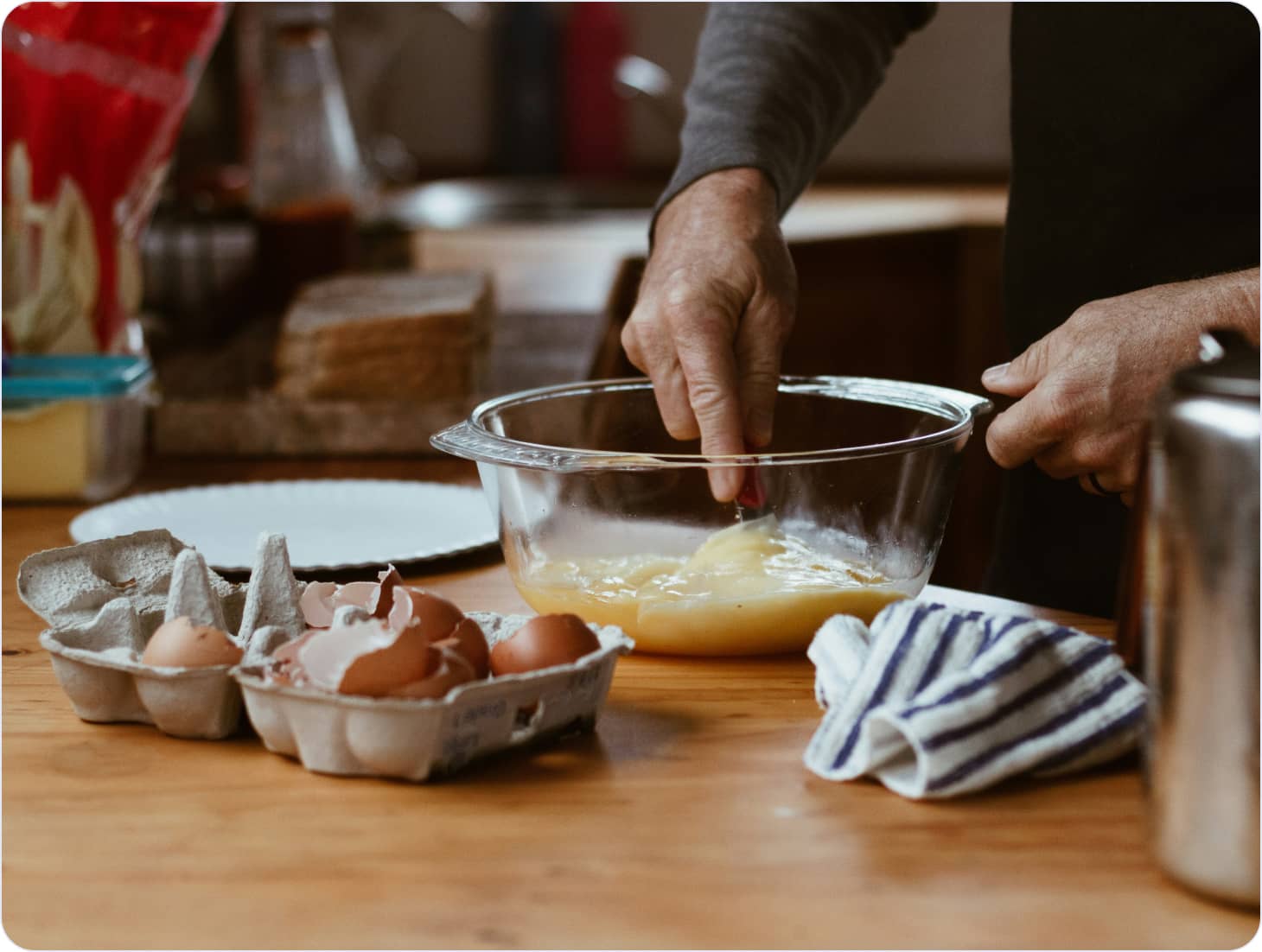 The process of mixing eggs